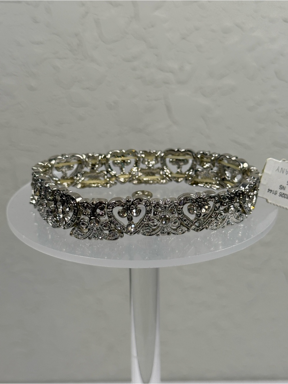 New York & Company Rhinestone Heart Stretch Bracelet Silver Tone